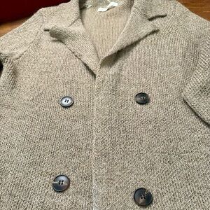 Classic Sugar Rain Brown Tweed Knit Double Breasted Ltweight Sweater Cardigan
